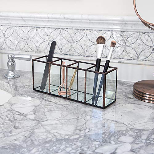 Isaac Jacobs 4-Compartment Vanity Organizer with Mirror Base - Antique Bronze