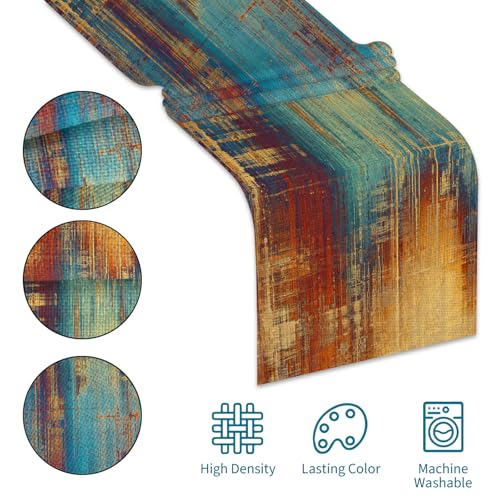 Burnt Orange and Blue Vintage Table Runner - 71in Polyester