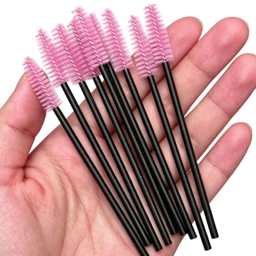 300 Pcs Disposable Eyelash Brush Applicators - Pink Mascara Wands