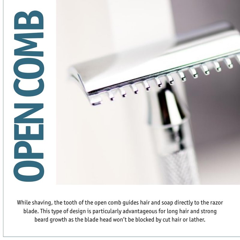 MERKUR 15C Double Edge Safety Razor in Bright Chrome with an Open Comb Design, Standard Handle, Made in Germany, Plastic-Free, Three-Piece Design, and Straight Bar
