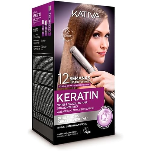 Kativa Brazilian Keratin Express Straightening Kit, Formaldehyde Free At-Home Hair Straightening System for Intensive Frizz Reduction and Sleek Results, Vegan, Up to 12 Weeks