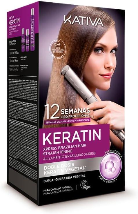 Kativa Brazilian Keratin Straightening Kit - Formaldehyde-Free At-Home System for Intensive Frizz Reduction | Vegan, Lasts Up to 12 Weeks