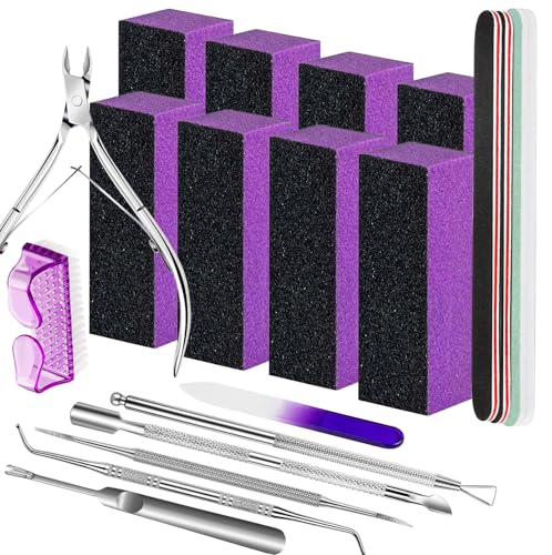 Fandamei Purple Nail Care Kit with Buffers, Files & Cuticle Tools, Manicure & Pedicure Set