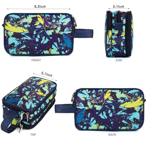 Shark Navy Kids Toiletry Bag - Waterproof Hanging Travel Bag