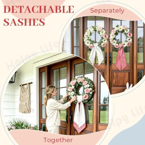 Layered Wreath Sash Set - White Scalloped & Red Buffalo Plaid