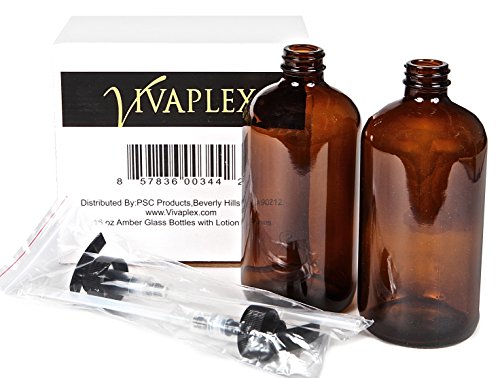 Vivaplex 16 oz Amber Glass Lotion Pump Bottles - Pack of 2, Reusable, Eco-Friendly
