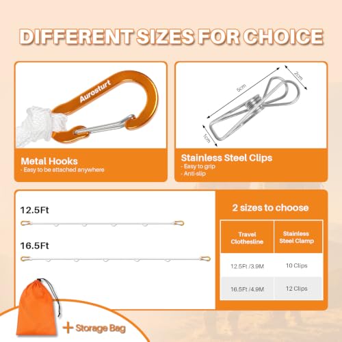 Portable Clothesline with Clips - 16.5 FT Travel Laundry Line