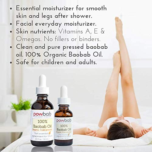 Powbab Organic Baobab Oil for Skin, Hair & Nails - Cold Pressed 2oz