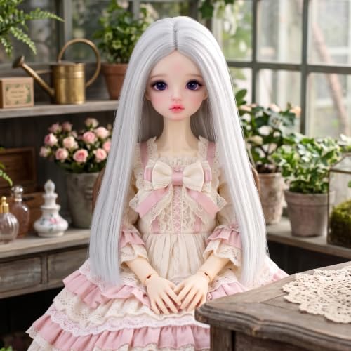 M MISS U HAIR Sliver Grey Long Straight 8-9 Inch BJD MSD Wig Center Parting for DIY Doll Styling