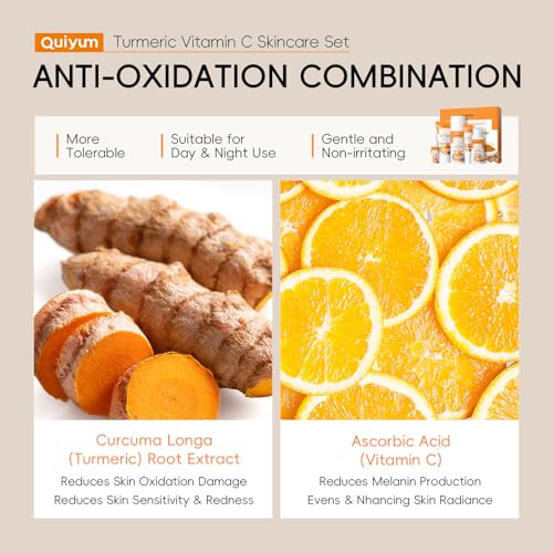QUIYUM 5PCS Turmeric Vitamin C Skin Care Set for Women - Complete Facial Routine