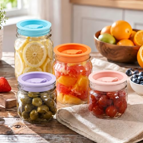 Silicone Mason Jar Lids with Stainless Steel Straws - 4 Pack