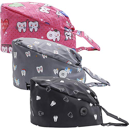 Cute Teeth Working Cap with Button - 3PCS Breathable Sweatband