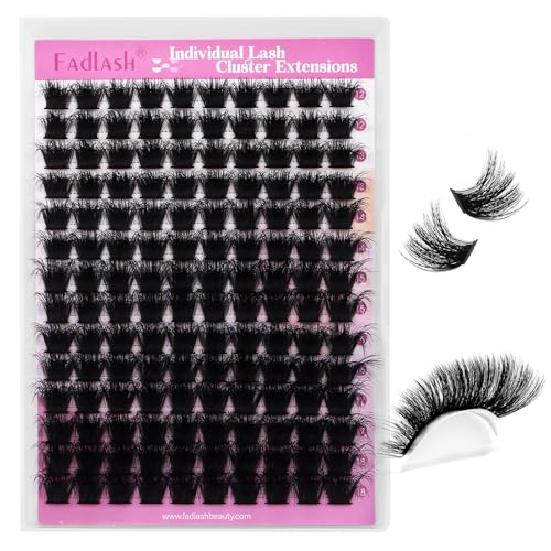 FADLASH Cluster Eyelash Extensions Kit - 644 Pcs, 40D/100D/200D, 12-18mm D Curl