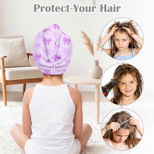 Microfiber Hair Towel Wrap for Kids - Quick Drying 2 Pack with Cute Bow Design