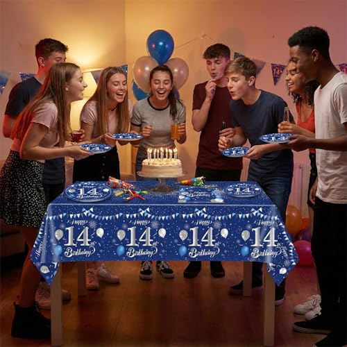 14th Birthday Party Decorations Set - Blue & Silver, 41PCS Tableware for 20 Guests
