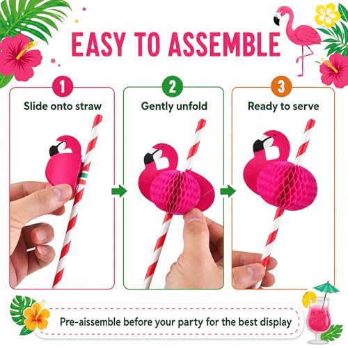 Tropical Party Straws Set - 100PCS 3D Flamingo & Pineapple Straws