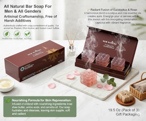 Eucalyptus & Rose Essential Oil Bar Soap - 3 Pack (19.5 Oz)