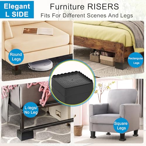 Adjustable Bed Risers - Heavy Duty 1 to 4 Inch Stackable Furniture Lifts (6 Pack, Black)