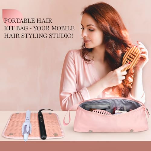 Dadanism Heat-Resistant Hair Tool Travel Bag with Removable Mat, Pink