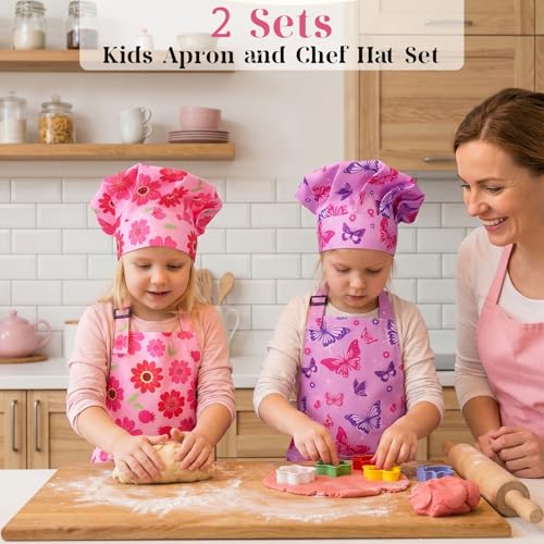 Kids Chef Apron and Hat Set - Adjustable 4 Pack for Toddlers