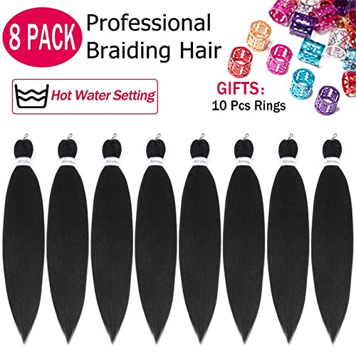 Alrence 16 Inch Pre-Stretched Braiding Hair - 8 Packs (1B#)