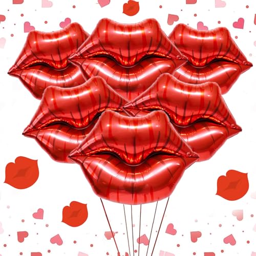 Red Lip Foil Balloons - 6Pcs Huge Kiss Balloons for Parties