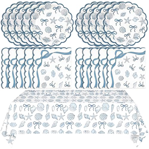 Seashell Birthday Party Tableware Set for 20 Guests - Ocean Bow Theme