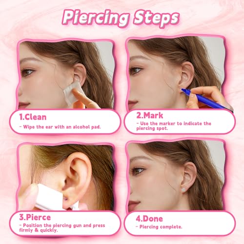 HAIOLORPRO 39Pcs Ear Piercing Kit with Disposable Gun & CZ Studs - Blue Marker