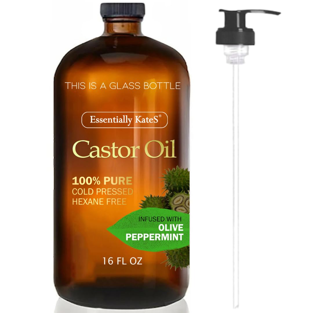 Castor Oil 16 Fl Oz - 100% Pure & Natural, Cold Pressed | Glass Bottle with Pump for Hair & Body