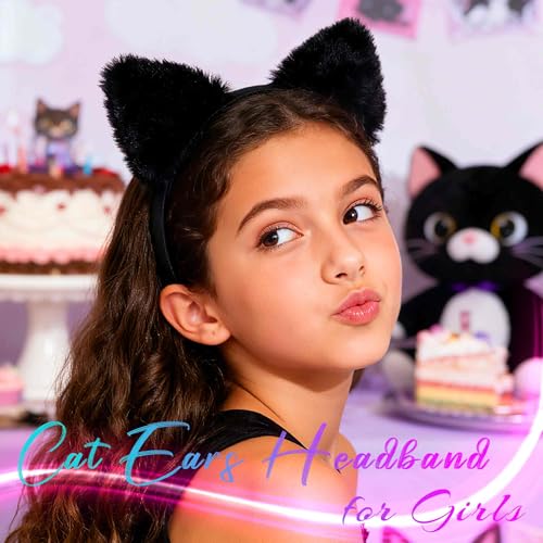 Catery Black Fuzzy Cat Ears Headband Halloween Costume Accessory for Women