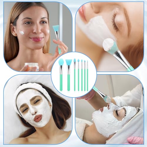 7PCS Silicone Brush Applicator Kit for Makeup & Crafting - Grass Green