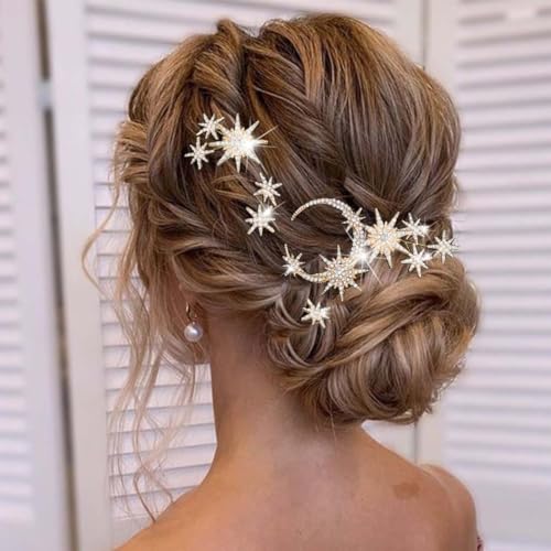 Gold Star & Moon Bridal Hair Pins - Pack of 5 Crystal Accessories