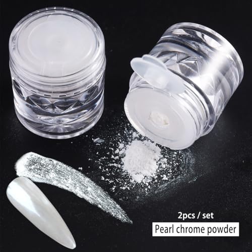 2 Pcs White Pearl Chrome Nail Powder for Glazed Donut Nails