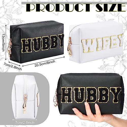 Wifey & Hubby Patch Makeup Bag Set - Waterproof PU Leather Travel Organizer