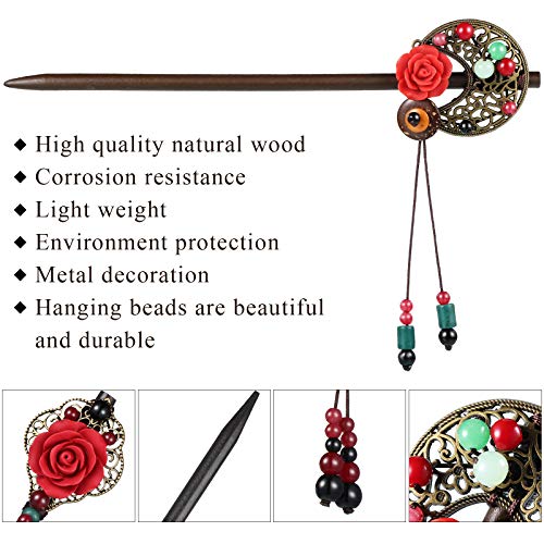 Yaazi 3-Piece Wooden Chinese Hair Sticks for Long Hair Retro Japanese Hair Accessories