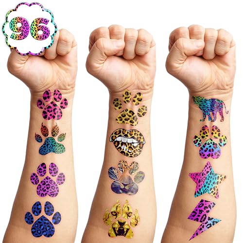 Cheetah Temporary Tattoos - 96 Jungle Theme Stickers for Kids