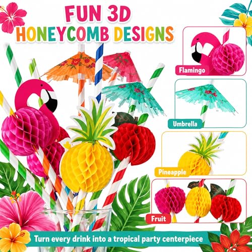 Tropical Party Straws Set - 100PCS 3D Flamingo & Pineapple Straws