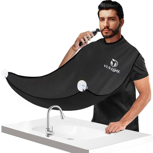 VUELANE Beard Bib Beard Apron, Beard Bib Hair Catcher for Men Shaving, Non-Stick Beard Bib Apron for Men with Strong Suction Cups, Gifts for Men Husband, Grooming Kit for Men - Black