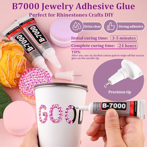 Pink AB Flatback Rhinestones Kit with Jewelry Glue for Crafting & DIY Jewelry