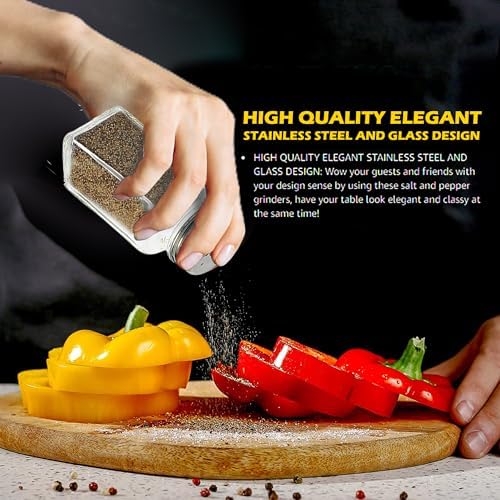 HESSION 4-Pack Glass Salt and Pepper Shakers with Stainless Steel Lids