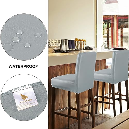 Waterproof Faux Leather Bar Stool Covers with Elastic Band - 2 Pcs