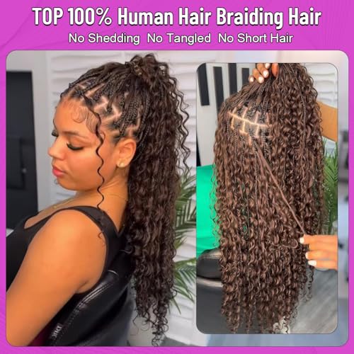 100 Percent Human Boho Braiding Hair Deep Wave Bulk Boho Hair for Braiding Curly Bundles Human Hair for Boho Braids Wet and Wavy Braiding Hair Extension No Weft (18inch,#4 Natural Brown)