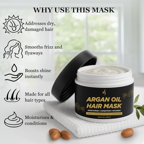 HerStyler Argan Oil Hair Mask for Dry & Damaged Hair - Hydrating 9.46 oz