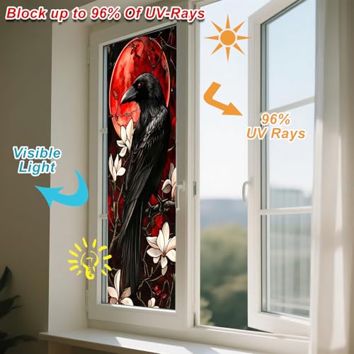 Raven and Magnolia Privacy Window Film | Stained Glass Cling 17.7 x 39.3 Inch