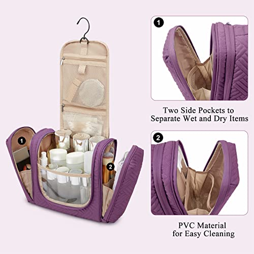 BAGSMART Medium Hanging Toiletry Bag for Women, Purple Travel Organizer with Hook