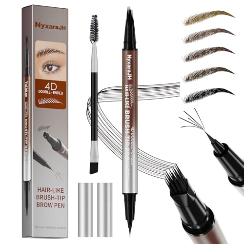 NyxaraJH 4D Double-Ended Eyebrow Pen - Black 5# Waterproof Brow Makeup