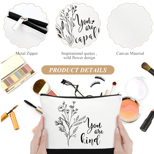 Coume 10 Pack Canvas Makeup Bags with Inspirational Quotes - Travel & Gift Set