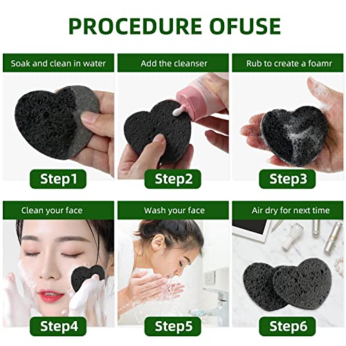 100-Pack Black Heart Shape Facial Sponges - Natural Cellulose for Cleansing & Exfoliating