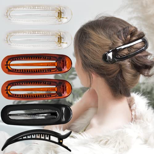 RC ROCHE 6 Pcs Medium Brown & Black Flat Hair Clips for Women