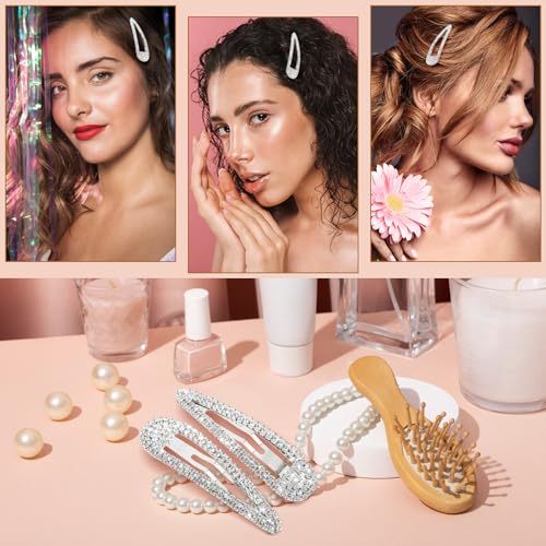 WLLHYF Silver Rhinestone Hair Clips 2Pcs Bling Crystal French Barrettes for Women & Girls